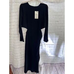 Zara Black Midi‎ Dress Cut Out Long Sleeve Bodycon Cocktail Party Small